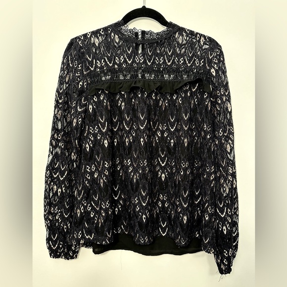 Blue Rain Women’s Black Long Sleeve Lace Blouse with Gold Accents Size M - Picture 1 of 3